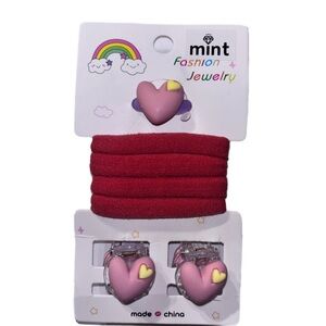 Mint Heart Hair Accessories Set - Red and Purple